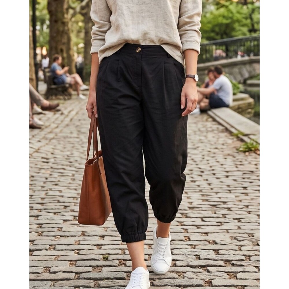 Halara Black Lightweight Twill Side Pocket Cropped Jogger Pants Sz Large Petite